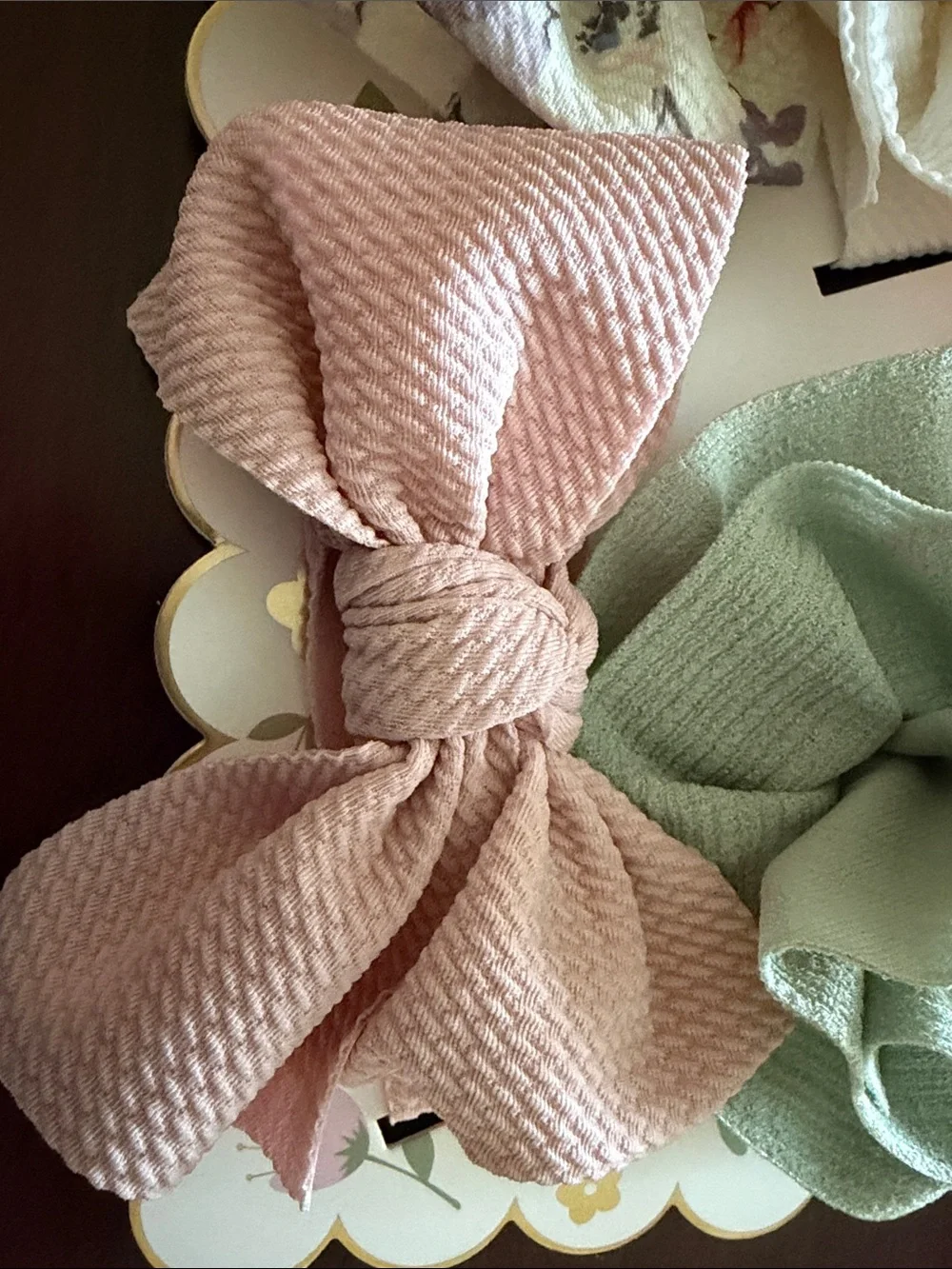 Baby Girls' Pastel HeadBand Bows Pink, Cream, Sage and floral.  Set of 6